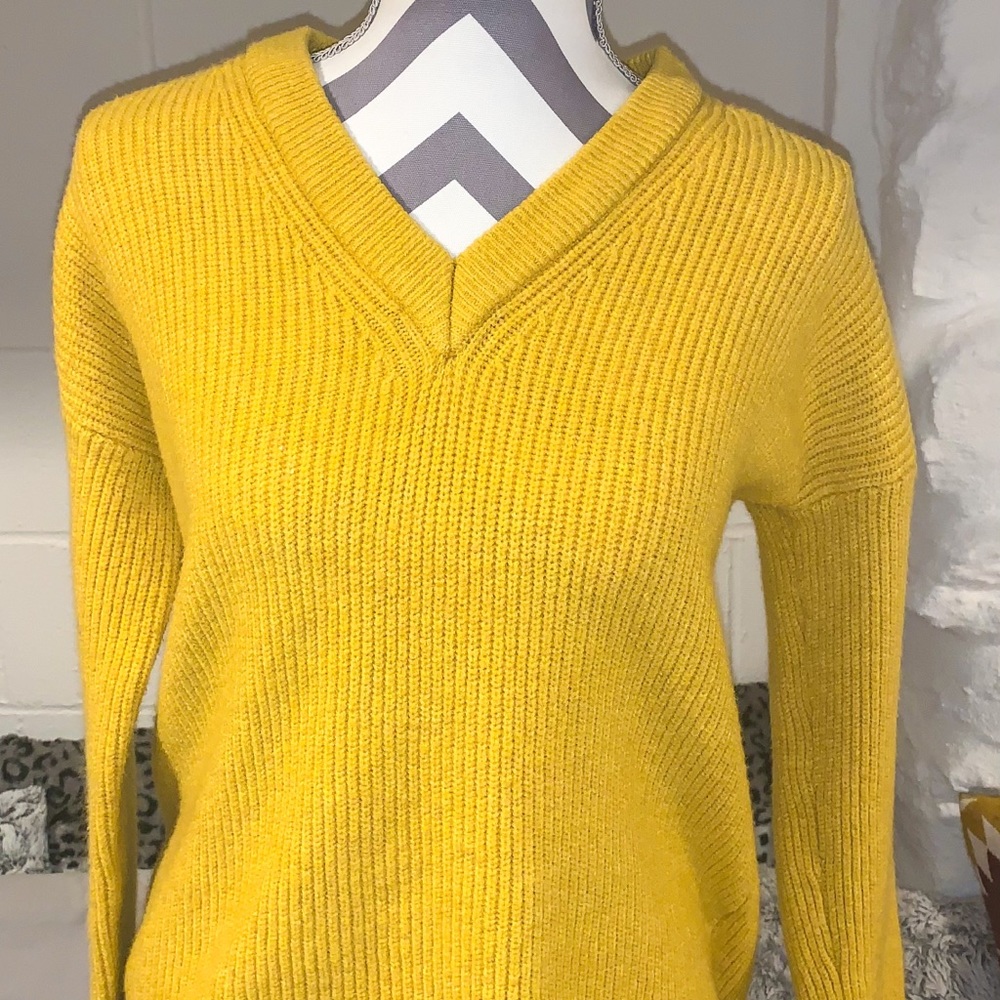Cozy Mustard Thick Knit V-Line Sweater